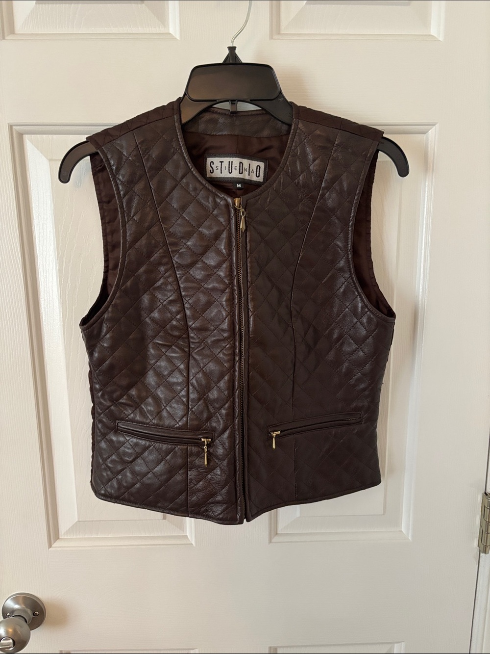 Studio Quilted Leather Vest — Brown with Gold Hardware